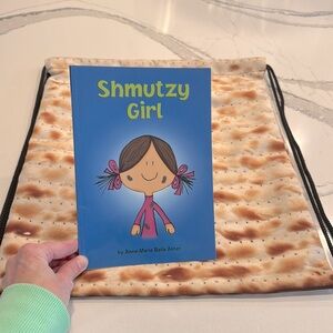 NWOT Matzah Drawstring Bag Backpack and gently used Shmutzy Girl Book